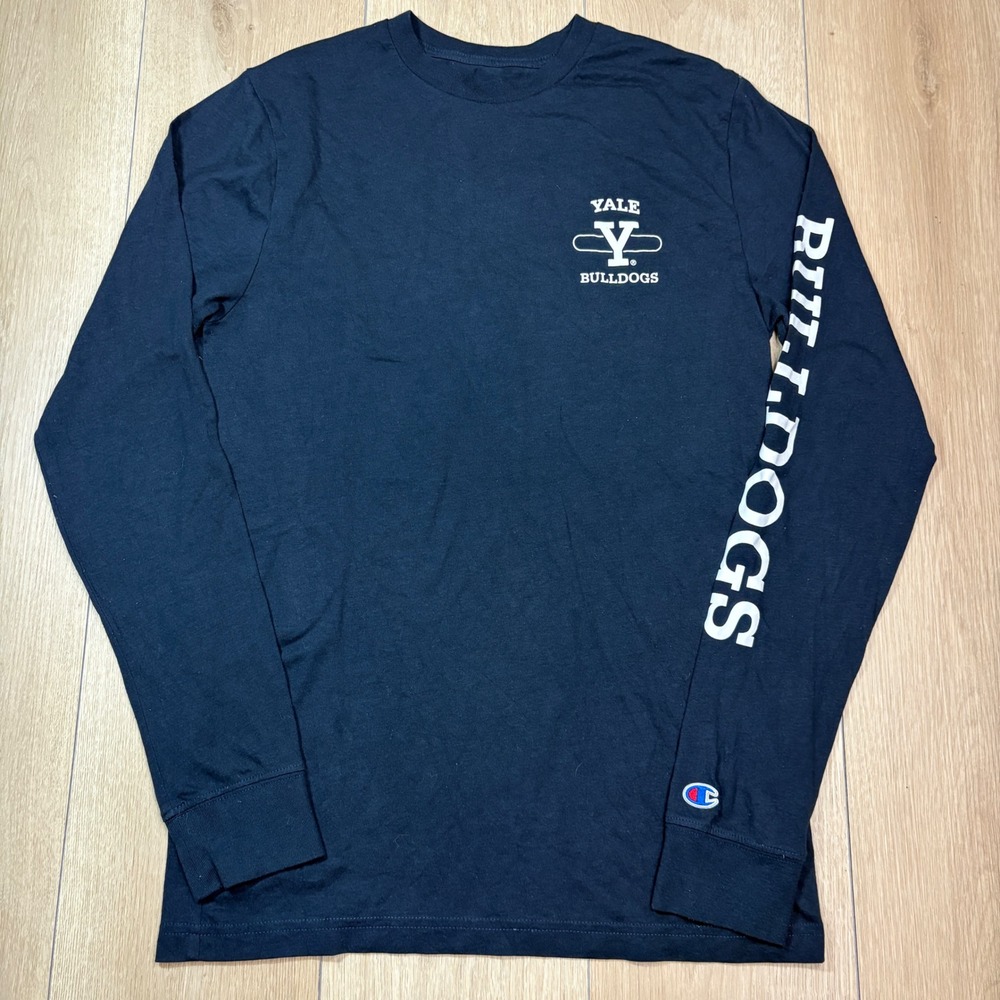 Champion Yale Bulldogs Long Sleeve T-Shirt Navy Blue Mens Small Collegiate Ivy